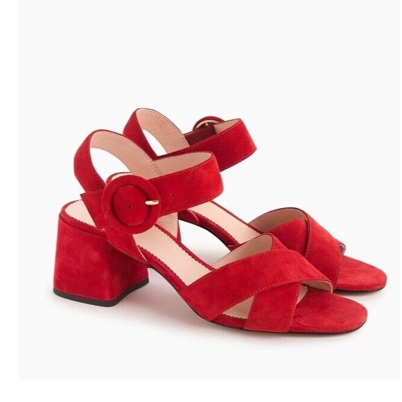 J Crew Strappy Block Heels Red Suede PENNY Sandals Women's Red Size 10.5M - Picture 1 of 9